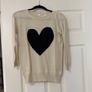 NWOT Women's Ivory Sweater with Black Heart Design